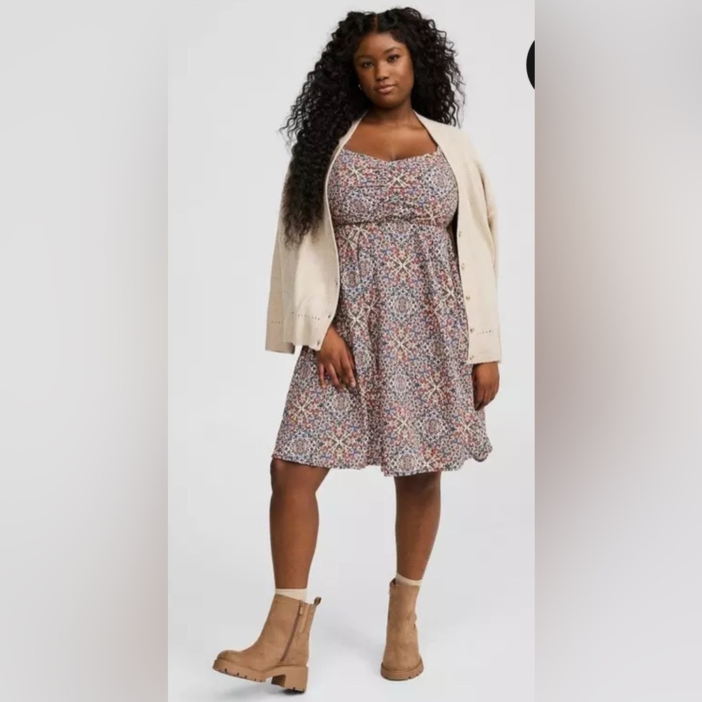 torrid Floral Mini Dress in Pink, Blue, Cream Size 0X - Picture 2 of 15